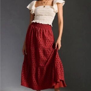 Anthropologie Somerset Maxi Skirt Eyelet Edition, Color: Red, Sz: S, Valentines